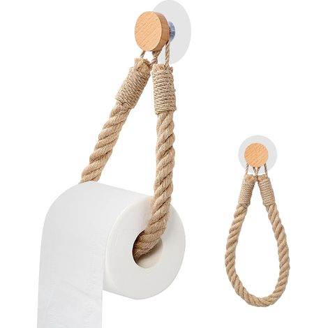 Porte-papier toilette en bois sans perçage - Porte-serviettes - Support de papier toilette vintage - Décoration bohème - Corde pour salle de bain, toilettes (1/5)
