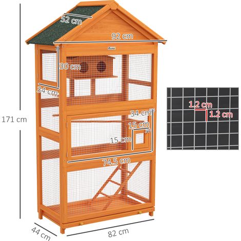 Nichoir à 3 portes (avec nid, échelle et plateau), en bois et métal, 92 x 52 x 171 cm, orange et vert (1/5)