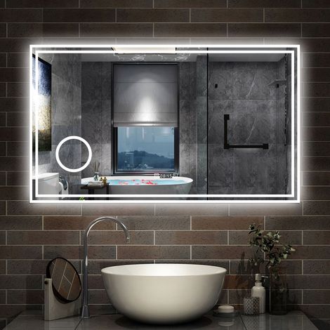 AICA - Specchio con led 120X70cm.orologio + Ingrandimento 3X + 3 Temperature di Colore + Antiappannamento (1/5)