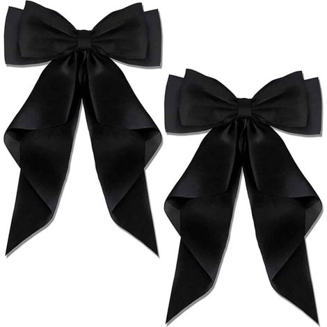 Bow Hair Clip - Black Satin Bowknot Hair Accessory - For Women And Girls - 40 X 21 Cm - 2 Pieces (1/5)