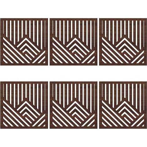 Enlenk – Lot de 6 panneaux décoratifs muraux en bois naturel – Motif montagnes ajourées – Décoration intérieure facile à installer – Pour salon et bureau (1/5)