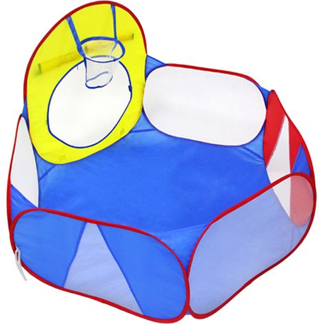 Bac à Balles - Tente Pop-Up 120 Cm - Parc De Jeu Intérieur - Panier Basket Inclus - Bleu (1/5)