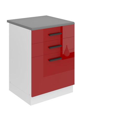 Belini Unterschrank Küche, Küchenunterschrank 60 cm Breite. SDSZ Küchenunterschrank mit Arbeitsplatte. Küchenschrank mit Schubladen, Rot Hochglanz (1/5)