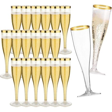 Champagne Glasses Clear Reusable Flutes Weddings Parties Gold Rim (1/5)