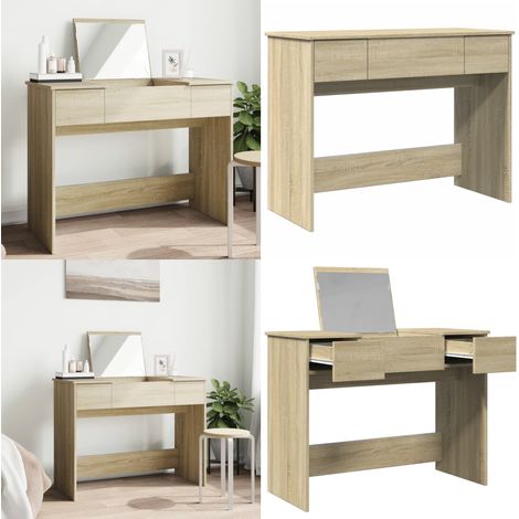 Coiffeuse avec miroir chêne sonoma 100x45x76 cm - Coiffeuse miroir - Coiffeuse chêne sonoma (1/5)