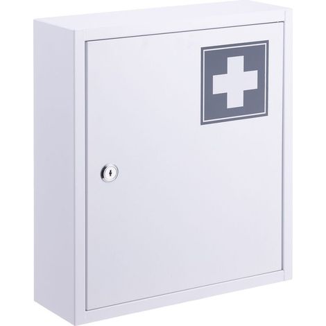 Armoire à pharmacie, verrouillable, 3 compartiments, HxLxP: 36x31,5x10 cm, pour médicaments, blanc/gris (1/5)