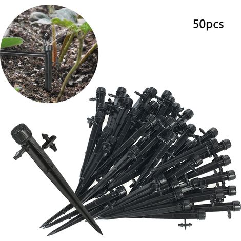 Lot de 50 goutteurs sur piquet réglables 360°, système d'irrigation au goutte-à-goutte ajustable, noir, pour jardin (1/5)