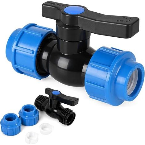 Vanne à Bille 20mm pour Tube PE, Raccord Tuyau 20mm Rapide, Bleu (1/5)
