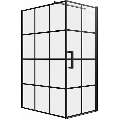 Parete per doccia fissa con porta a battente serigrafata 120 x 80 x 190 cm Nera opaca - CAPARICA