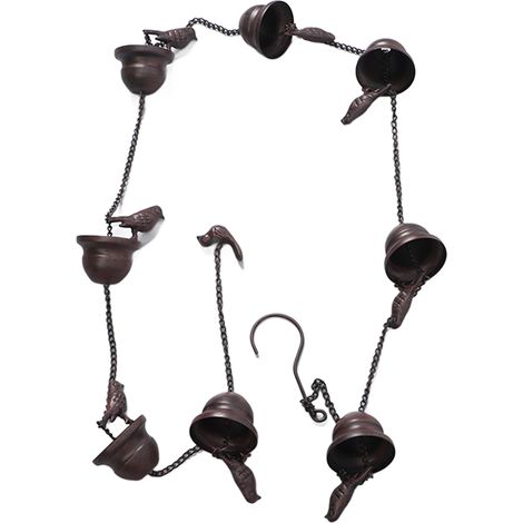 1 Chaîne de pluie, 8 coupelles, oiseaux mobiles, fer poudré, pour gouttières, terrasse, jardin (1/5)