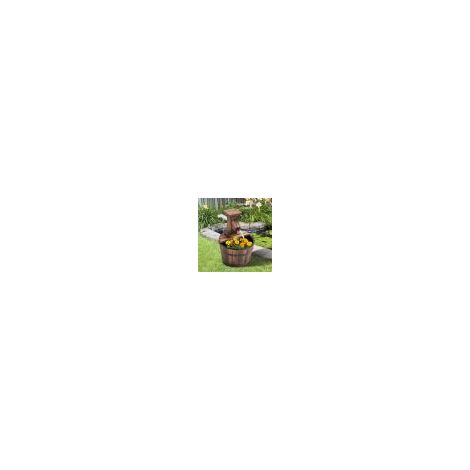 Fontaine de jardin cascade en bois de sapin et métal – Seau décoratif brun foncé, diamètre 27 x 37 cm – Charme rustique pour petit espace (1/5)
