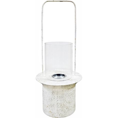 Lanterne décorative blanche et or en métal et verre - Blanc jaspe or et verre transparent (1/3)