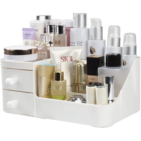 Organizer per trucchi con 2 cassetti, portagioie e porta cosmetici per bagno e camera da letto