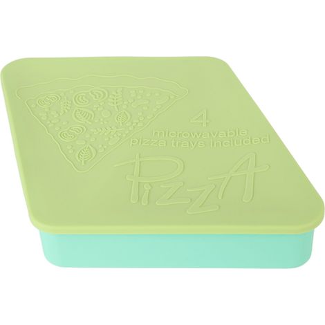 Quadratische Silikon-Pizzaschachtel, hitzebeständig und wiederverwendbar, ideal für Picknicks, hellgrün mit grünem Deckel. (1/5)