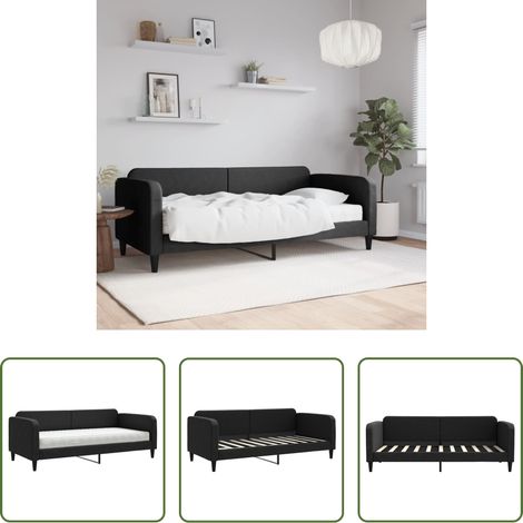 vidaXL Canapé transformable - Lit de jour avec matelas noir 90x190 cm tissu (1/5)