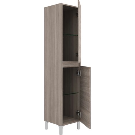 Bodenstehender Badezimmerschrank 80 cm aus geräuchertem Eichenholz mit Waschbecken und Spiegel – Francia - mit Kolonne Spiegel und LED Lampe (1/5)