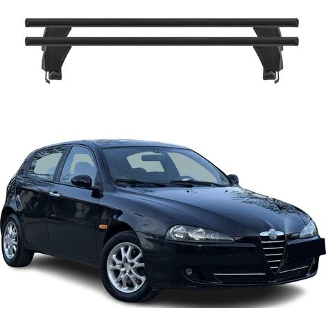 OMAC Dachträger Querträger Alu für Alfa Romeo 147 3tür 2000-2010 – Abschließbar – T-Nut – City-Crash-getestet – Max. 50 kg Schwarz (1/5)