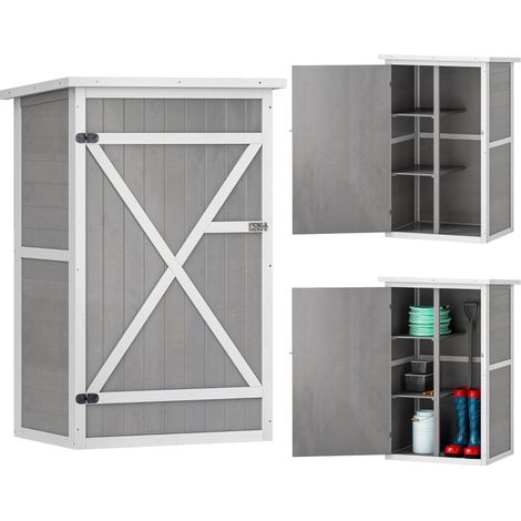 Abri de jardin en bois étanche, armoire extérieure rangement outils 2 étagères, toit imperméable 75×56×115 cm gris