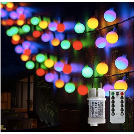 Ball-shaped fairy lights, outdoor fairy lights with 100 LED plug, 8 modes with remote control for bedroom, indoor, garden, Christmas and wedding (multi-colored) (1/5)