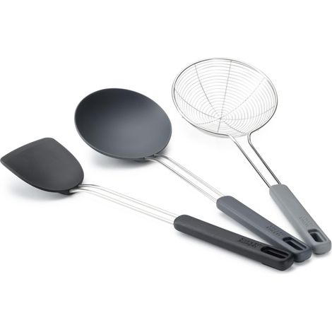 Ensemble d'ustensiles de Cuisine pour Wok 3 pièces en Acier Inox et Silicone Résistant à, Spatule, Cuillère et Écumoire, Accessoires de Cuisine Antiadhésifs (1/5)
