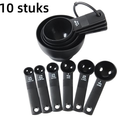 Cuillère doseuse plastique graduée noire, compacte et suspendable, mesure précise liquides et ingrédients secs, compatible lave-vaisselle, lot de 10 pièces (1/5)