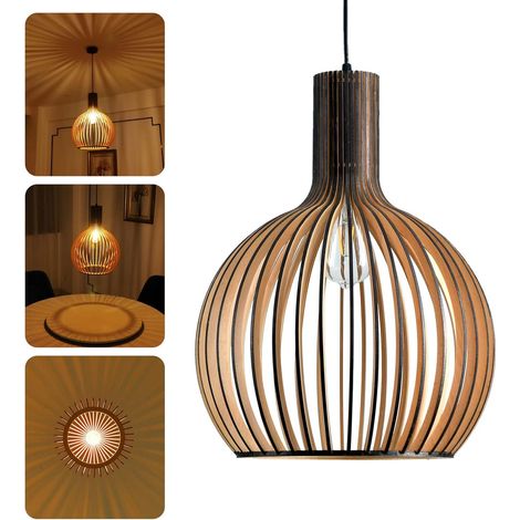 SVKBJROY Suspension en Bois de Style Boho, Lustre Principal Naturel réglable en Hauteur E27 rétro, Lampe Pendentif Rustique pour Salle à Manger, Salon, Chambre à Coucher, Café, Comptoir de Bar (Noir,3 (1/5)
