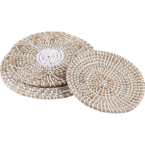 Ensemble de 3 paniers muraux en jonc de mer, style bohème, ronds, pour assiettes et plateaux suspendus - Décoration (1/4)