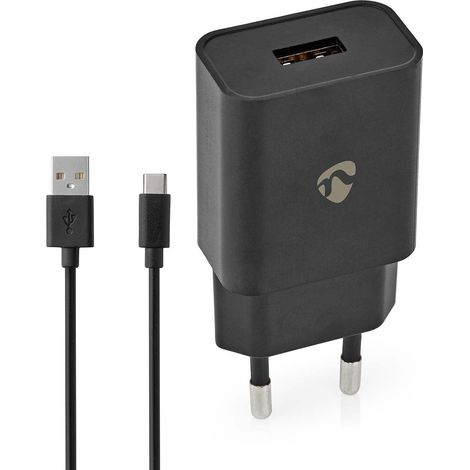 Cargador de pared 12 w funcion de carga rapida 1x 24 a a numero de salidas 1 usb a cable usb type c suelto 100m salida de voltaje unico