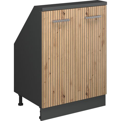 Meuble sous pente R-Line, Chêne Artisan/Anthracite, 60cm avec 2 portes, Vicco (1/5)