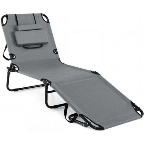 3 coussins amovibles, chaise longue pliante de plage pour bronzage, dossier 4 positions et trou pour le visage (1/5)