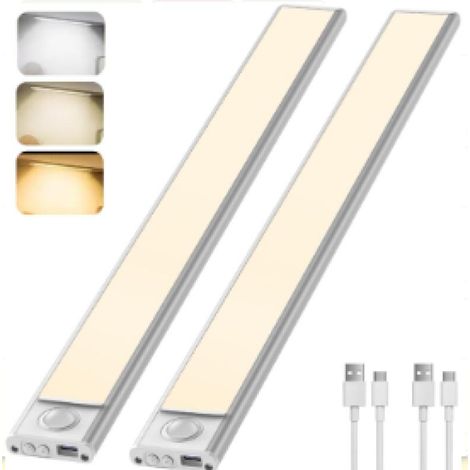 30CM LED Lampe de Placard, avec Détecteur de Mouvement, 2500mAh, Rechargeable USB, 4 Modes, Dimmable Éclairage étude de Cuisine Veilleuse Escalier Montage Magnétique, 2 Pack (1/2)
