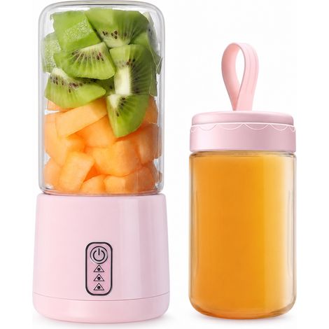 Blender Portable USB Rechargeable 300 ml avec 2 Gobelets en Verre, 4 Lames, Rose (1/5)