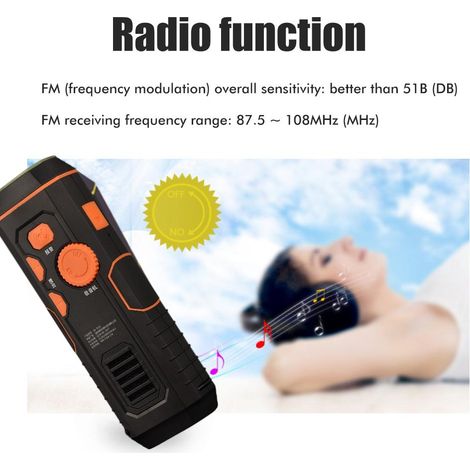 Radio d'urgence portable à manivelle avec batterie externe multifonctionnelle, alarme SOS, rechargeable pour une utilisation à domicile et en extérieur (1/5)