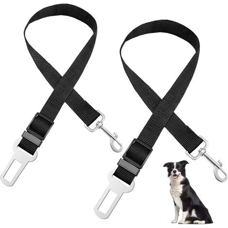 2x Hundesicherheitsgurt Auto, verstellbar, 33-60cm, Nylon, Schwarz (1/5)