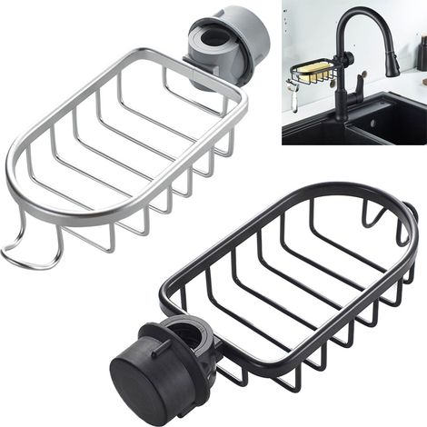 Porte-éponge pour robinet de cuisine en acier inoxydable, panier de rangement pour évier de cuisine et salle de bain/douche. (1/5)