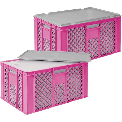 BRB Set, 2x 31,6 Liter Thermobox aus EPS in Eurobox durchbrochen 600x400x320, pink, mit Deckel grau (1/3)