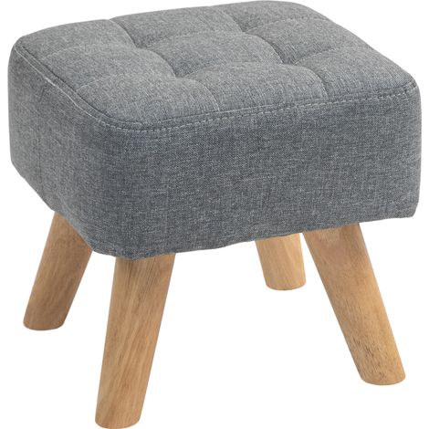 HOMCOM Modern Footstool, Fabric Foot Rest with Rubber Wood Legs, Grey (1/5)