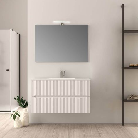 Mobile bagno 90 cm bianco opaco cannettato Mod. Riga (1/4)