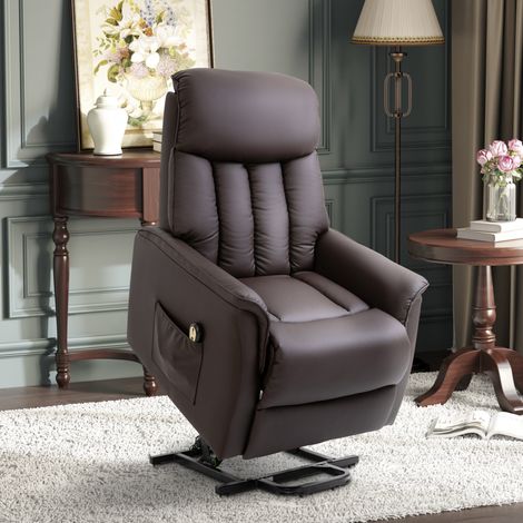 Fauteuil releveur électrique 80x94x104 cm marron en mousse avec fonction inclinable et poche latérale (1/5)