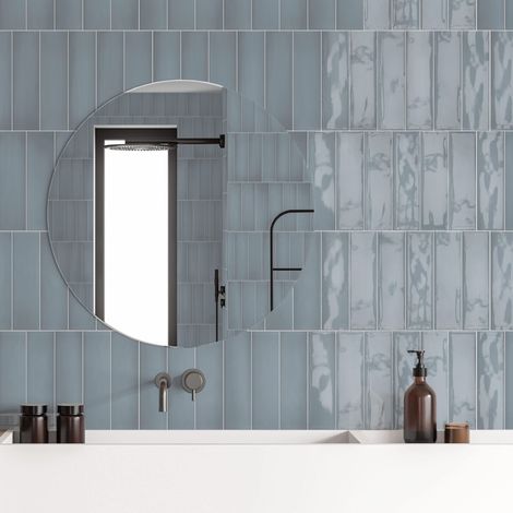 Carrelage mur intérieur Bleu clair brillant 7,5x30 cm Borriana Light Blue (1/2)