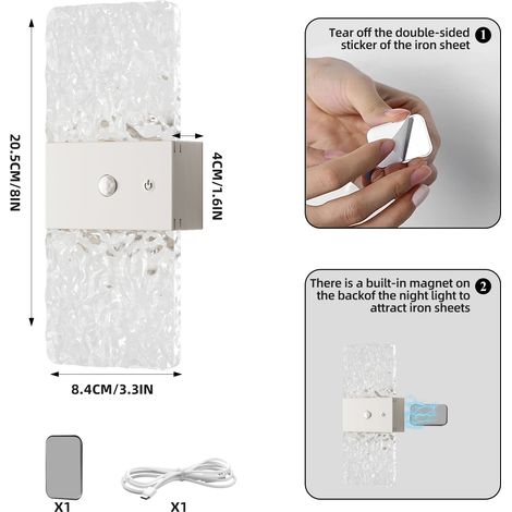 Wiederaufladbare Wandleuchte mit 1200-mAh-Akku für den Innenbereich, ideal für Schlaf- und Wohnzimmer, weiß – Modell 1