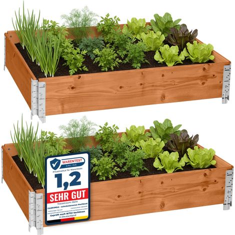 Garronda Potager surélevé en Bois Naturel 120x80x20 cm pour Jardin – Jardinière rectangulaire 2 piècespour Plantes, Fleurs, légumes et Herbes - Bac Potager en Bois GD-0075, Marron