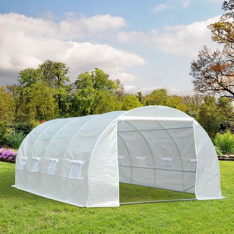 Outsunny – Serre tunnel 18 m² – Châssis tubulaire renforcé 24 mm en acier – 6 x 3 x 2 m – 8 fenêtres anti-UV – Montage rapide