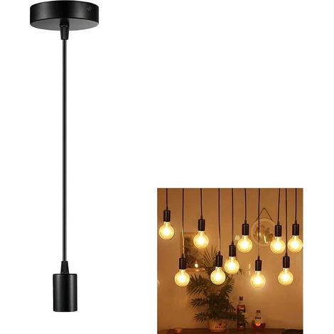 Suspension Vintage Style Industriel E27 Lustre Plafonniers Moderne Support de Lampe Douille Rond Lampe Suspension luminaire pour Salon Salle À Manger Chambre Cuisine Couloir Restaurant(Noir) (1/5)