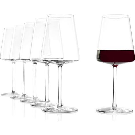 Lot de 6 Verre à vin,520 ml,Cristal sans plomb,Résistant lave-vaisselle,Design angulaire,Dégustation vin corsé