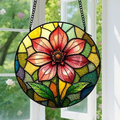 15cm Suspension Vitrail pour Fenêtre - Accroche-Soleil Floral Vif pour Portail Jardin Terrasse Décoration Noël Fête des Mères Anniversaire Cadeaux pour Femmes, Mère, Grand-Mère, Amie et Épouse (1/5)