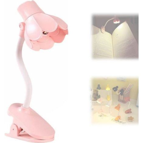 Lampe De Lecture - Forme De Fleur - Col De Cygne 360° - Pince Rembourrée - Portée 60 Cm - Rose - 1 Pièce (1/5)