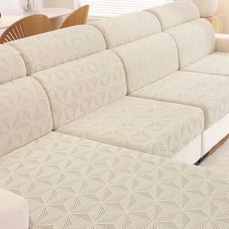Housse Coussin Canapé Extensible, Housse De Coussin Canapé, Universelle Housse Coussin Canape, Housse Assise Canapé Antidérapante, Housse Dossier Canapé (Grand 1 Place, Beige) (1/5)