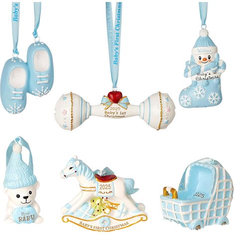 Set 6 Decorazioni Natale Bambino Nascita Ornamenti Blu (1/5)
