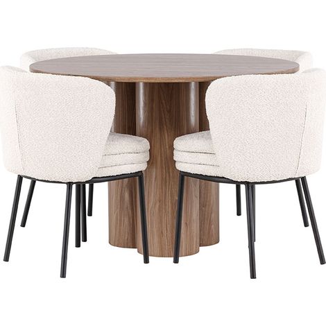 Olivia Essgruppe Tisch Ø110cm und 4 Boucle Stühle braun.